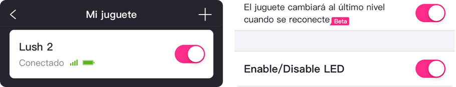 Tiene la opción de habilitar o no la luz LED en Lush 2da Generación al usar la app Lovense Remote.