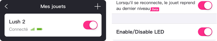 Vous pouvez allumer/éteindre les LED de l'antenne de Lush 2ème Gen via l'application Lovense Remote.